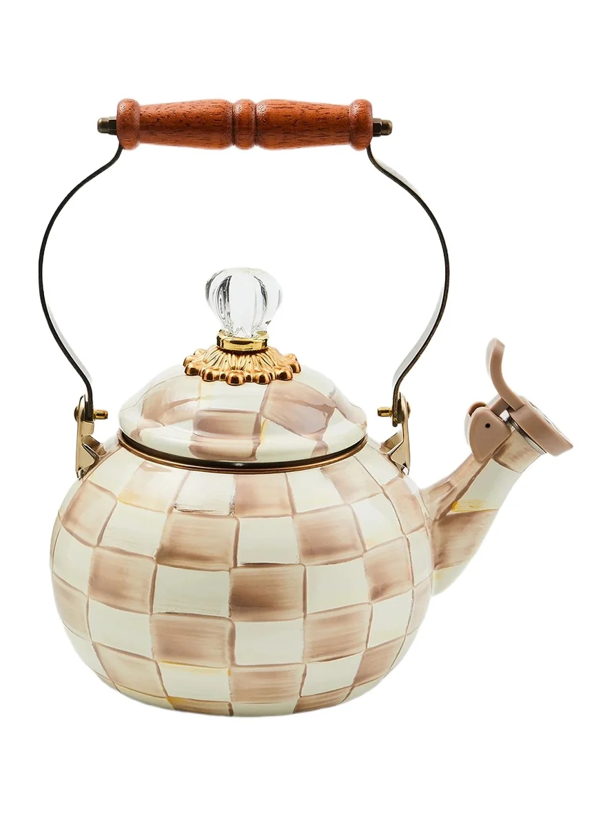 MacKenzie-Childs Mocha Check Whistling Tea Kettle