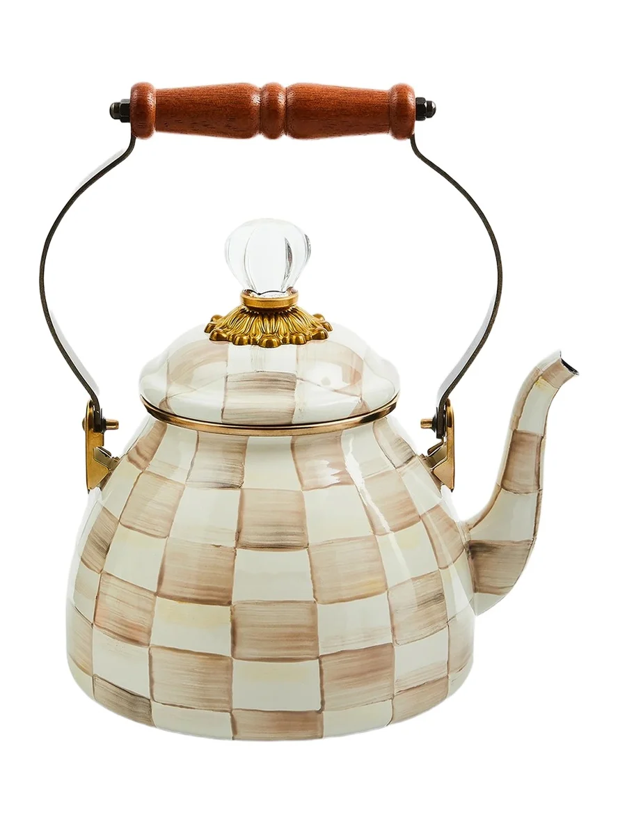 MacKenzie-Childs Mocha Check Tea Kettle