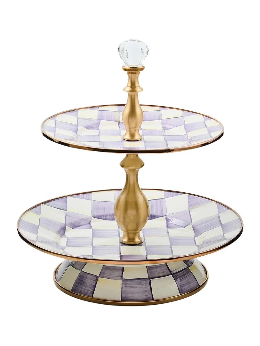 MacKenzie-Childs Violet Check 2-Tier Sweet Stand