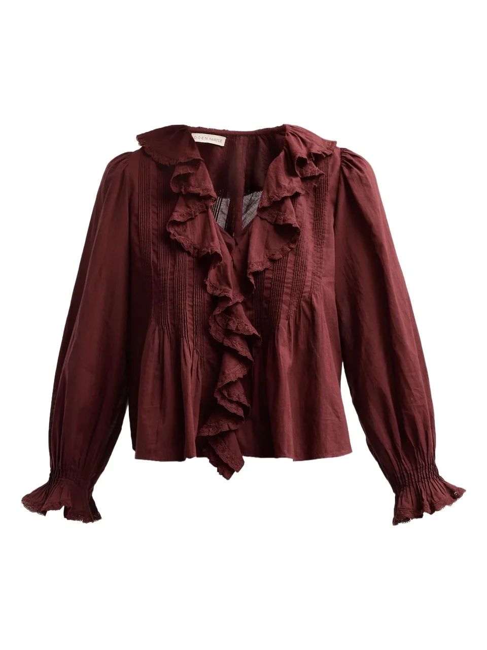 Women's Hardy Pintuck Cotton Ruffle V-Neck Blouse