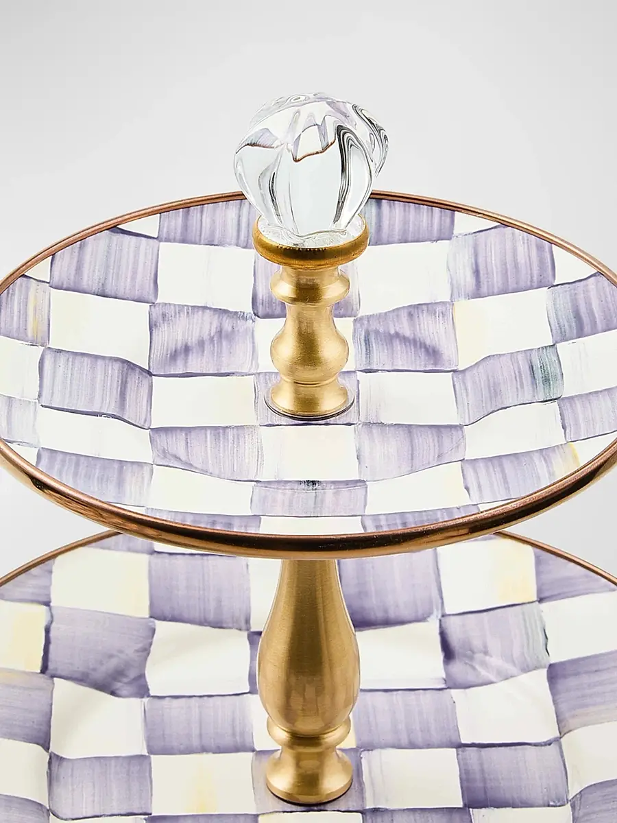 MacKenzie-Childs Violet Check 3-Tier Sweet Stand | Thumbnail 2 MacKenzie-Childs Violet Check 3-Tier Sweet Stand | Thumbnail 2