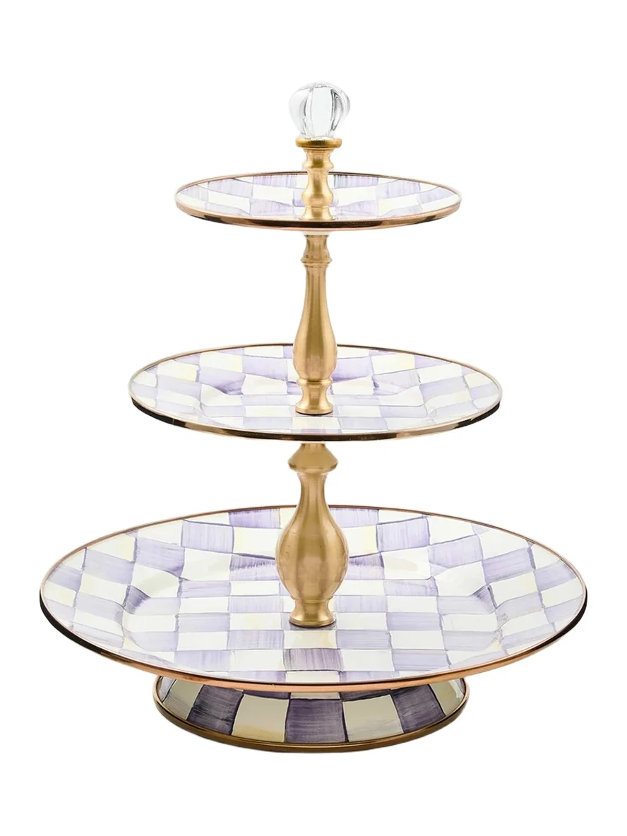 MacKenzie-Childs Violet Check 3-Tier Sweet Stand