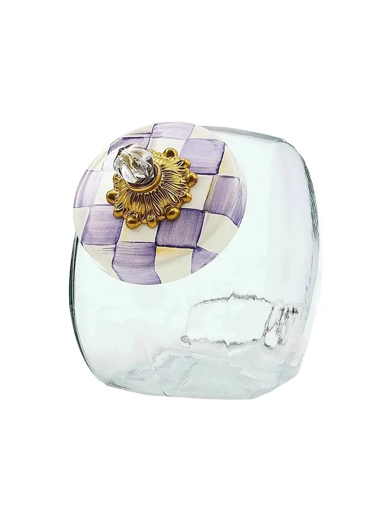 MacKenzie-Childs Violet Check Lid Cookie Jar