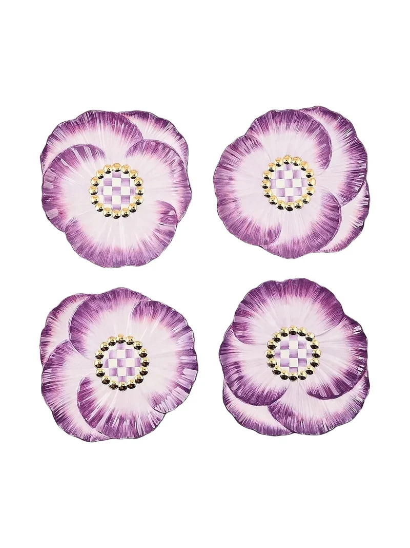 MacKenzie-Childs Pansy Party Ceramic Dessert Plates 4-Piece Set