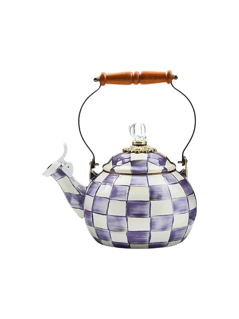 MacKenzie-Childs Violet Check Whistling 2-Quart Tea Kettle