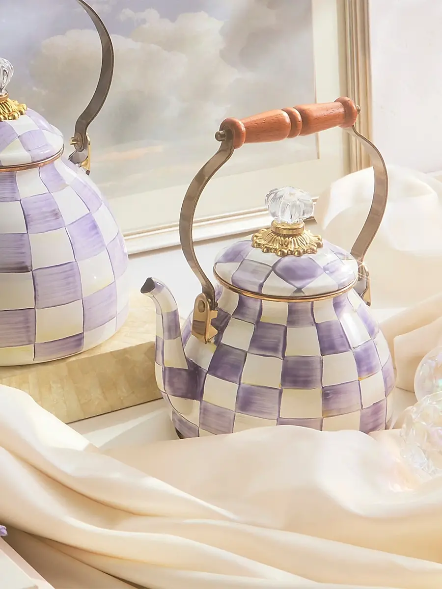 MacKenzie-Childs Violet Check Enamel 2-Quart Tea Kettle | Thumbnail 2 MacKenzie-Childs Violet Check Enamel 2-Quart Tea Kettle | Thumbnail 2
