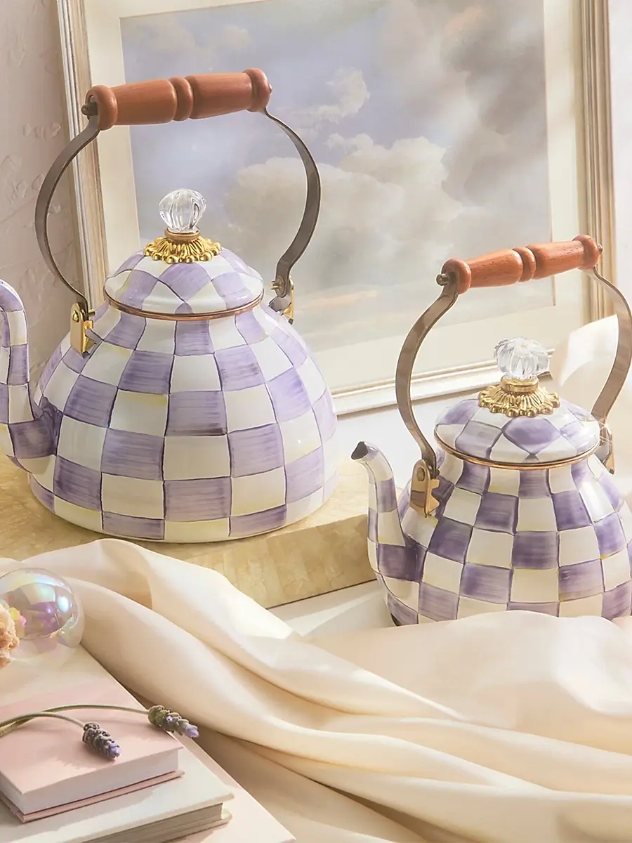 MacKenzie-Childs Violet Check Enamel 2-Quart Tea Kettle | Thumbnail 4 MacKenzie-Childs Violet Check Enamel 2-Quart Tea Kettle | Thumbnail 4