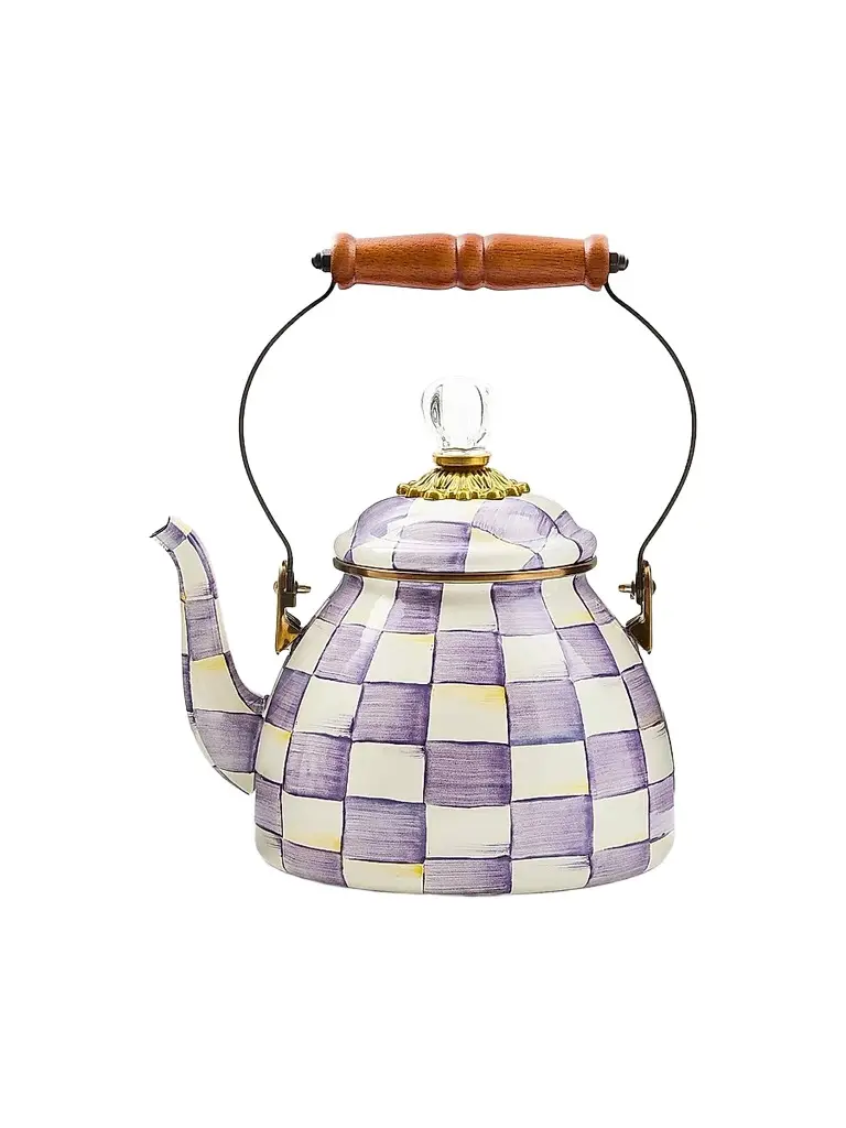 MacKenzie-Childs Violet Check Enamel 2-Quart Tea Kettle