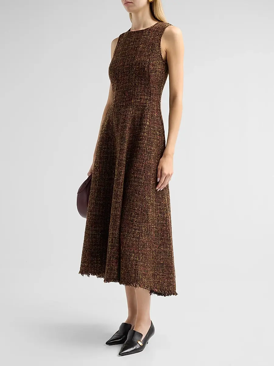Proenza Schouler White Label Women's Beatrix Textured Tweed Midi Dress | Thumbnail 4 Proenza Schouler White Label Women's Beatrix Textured Tweed Midi Dress | Thumbnail 4