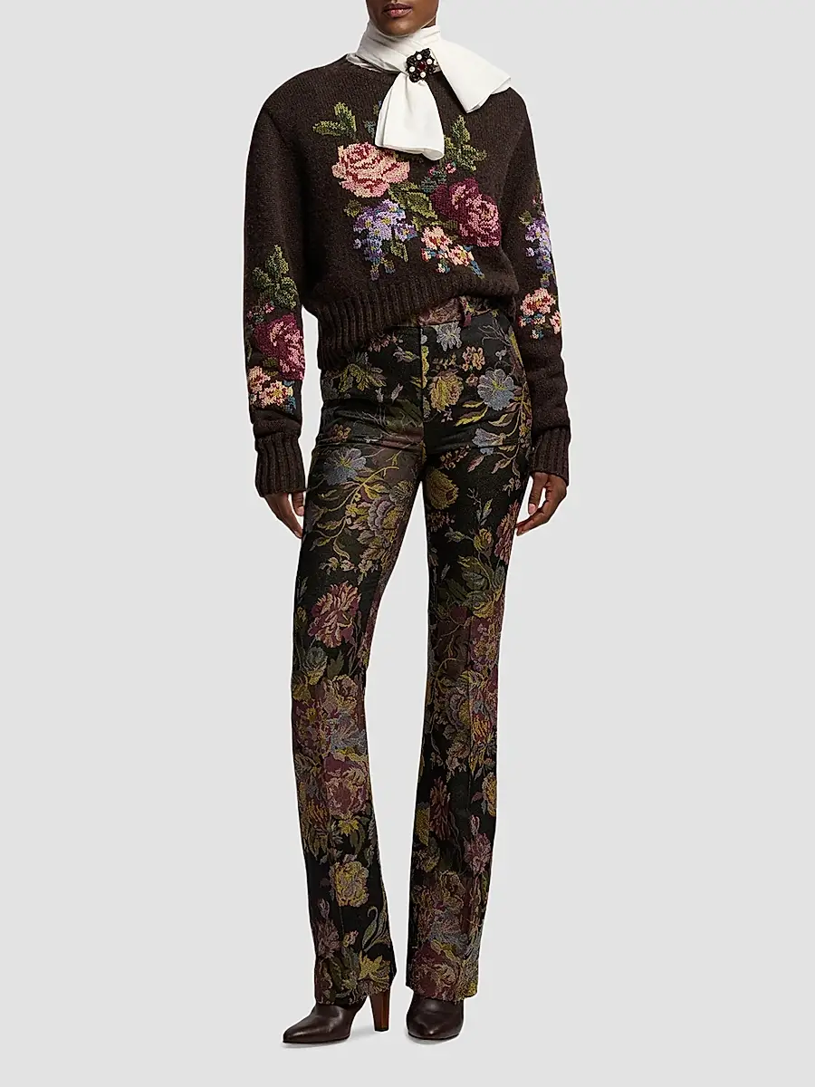 Ralph Lauren Collection Women's Floral-Embroidered Cashmere Crewneck Sweater | Thumbnail 2
