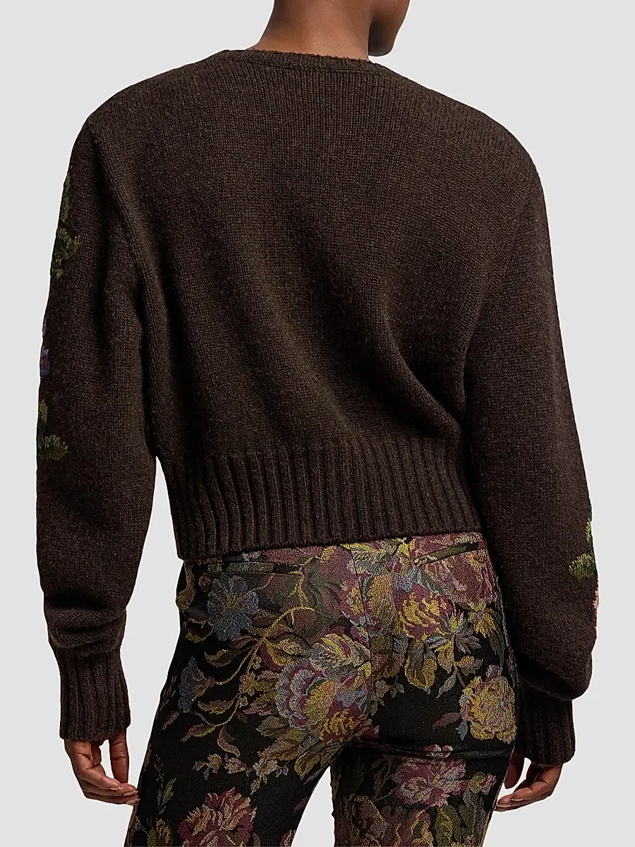 Ralph Lauren Collection Women's Floral-Embroidered Cashmere Crewneck Sweater | Thumbnail 3