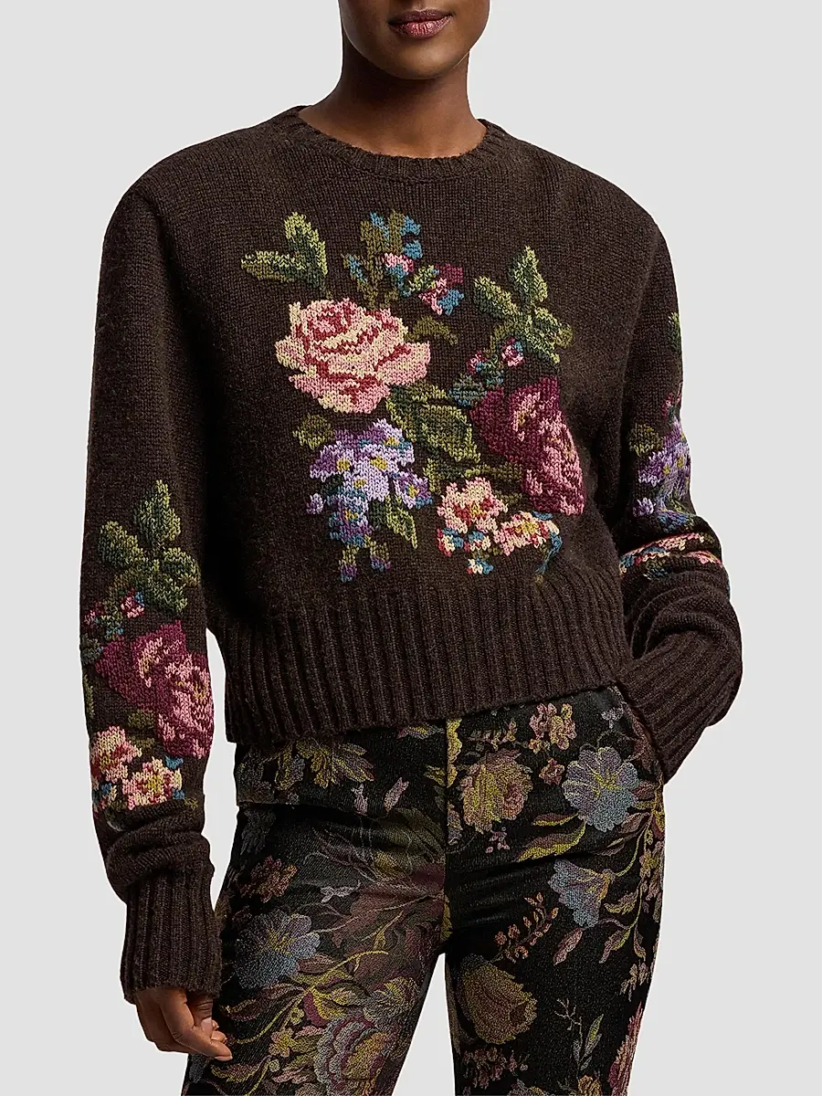 Ralph Lauren Collection Women's Floral-Embroidered Cashmere Crewneck Sweater | Thumbnail 4