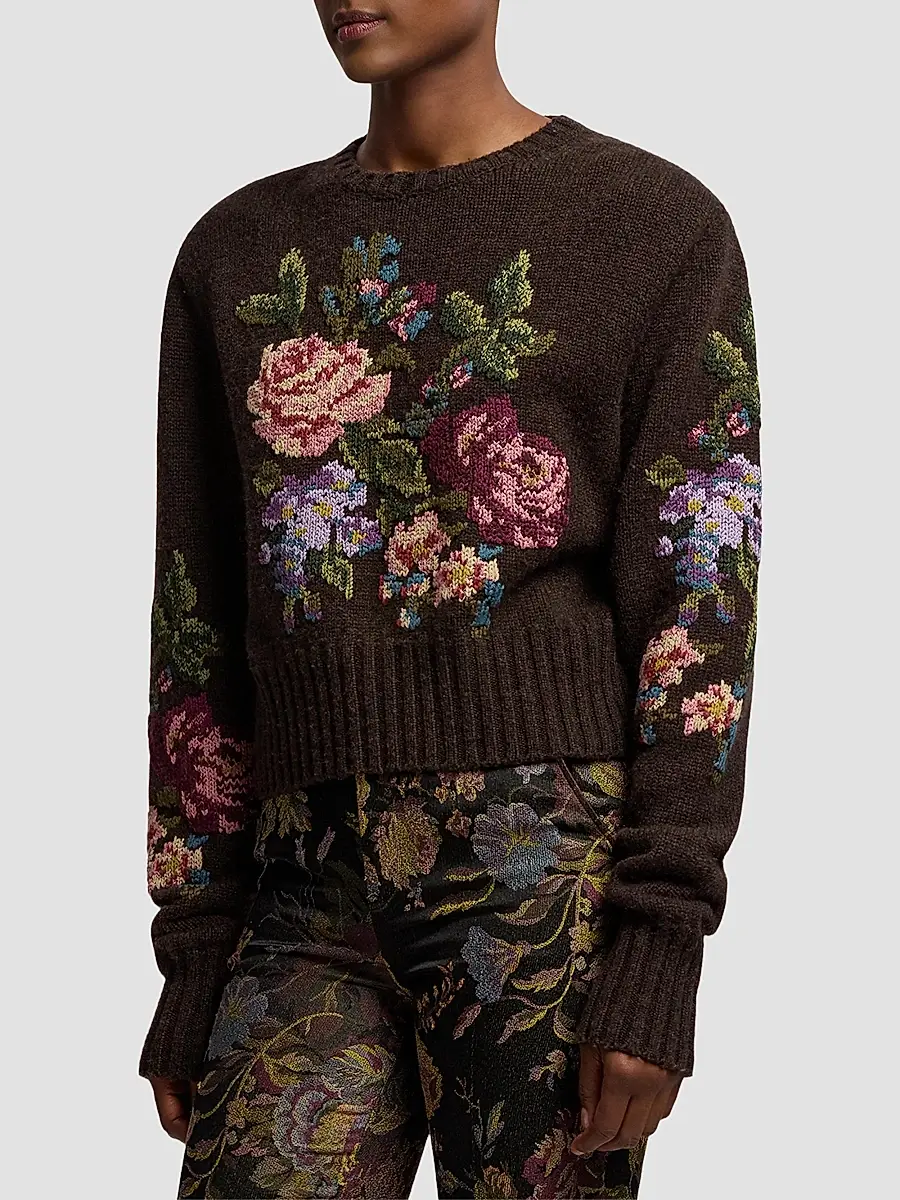 Ralph Lauren Collection Women's Floral-Embroidered Cashmere Crewneck Sweater | Thumbnail 5