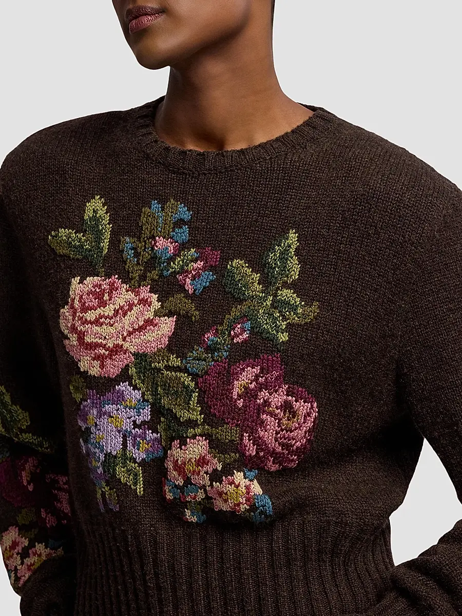 Ralph Lauren Collection Women's Floral-Embroidered Cashmere Crewneck Sweater | Thumbnail 6