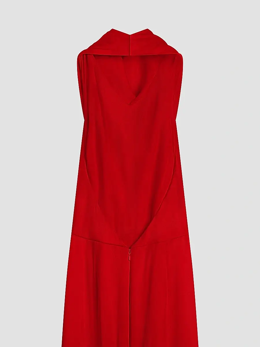 Givenchy Women's Long Draped Halter Neck Dress in Satin Crepe - Bright Red | Thumbnail 4 Givenchy Women's Long Draped Halter Neck Dress in Satin Crepe - Bright Red | Thumbnail 4