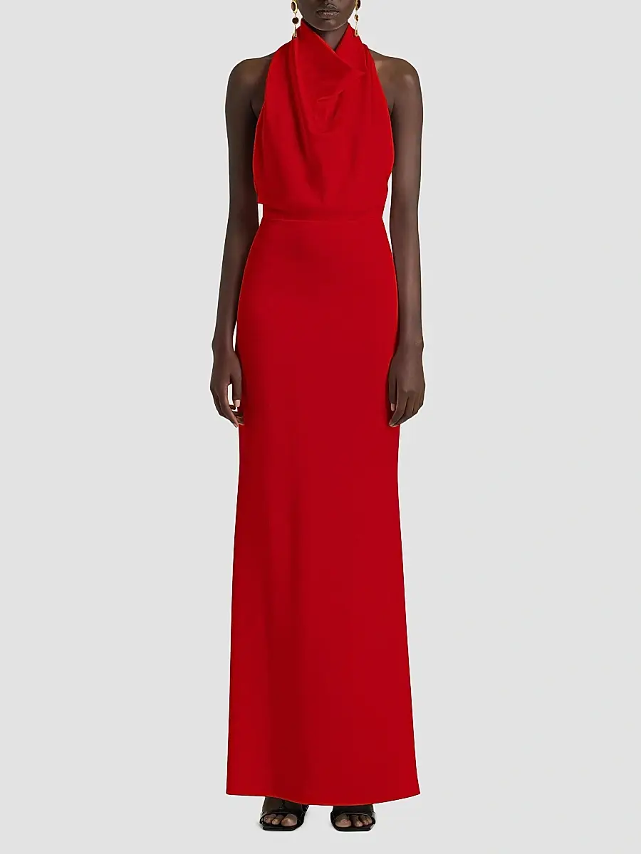 Givenchy Women's Long Draped Halter Neck Dress in Satin Crepe - Bright Red | Thumbnail 5 Givenchy Women's Long Draped Halter Neck Dress in Satin Crepe - Bright Red | Thumbnail 5