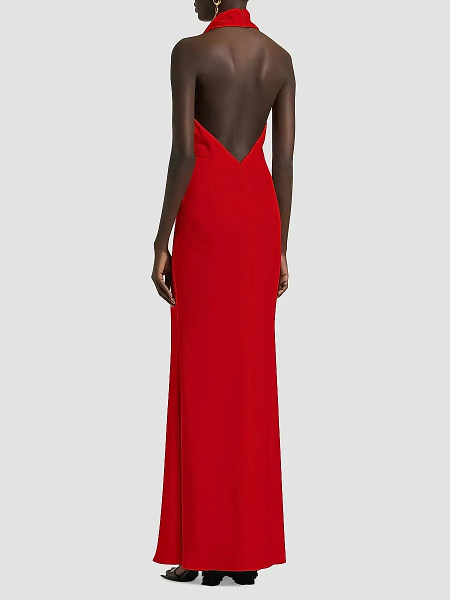 Givenchy Women's Long Draped Halter Neck Dress in Satin Crepe - Bright Red | Thumbnail 6 Givenchy Women's Long Draped Halter Neck Dress in Satin Crepe - Bright Red | Thumbnail 6
