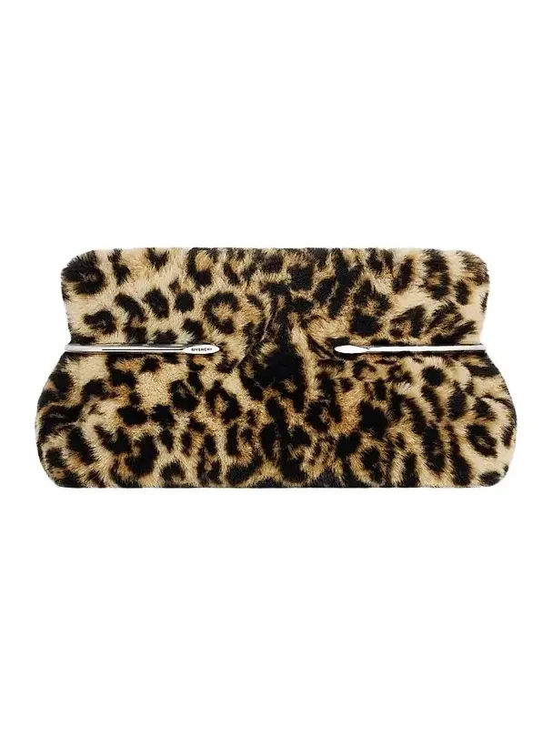 Givenchy Women's Pinch Soft Clutch in Leopard Shearling-Effect - Black Beige