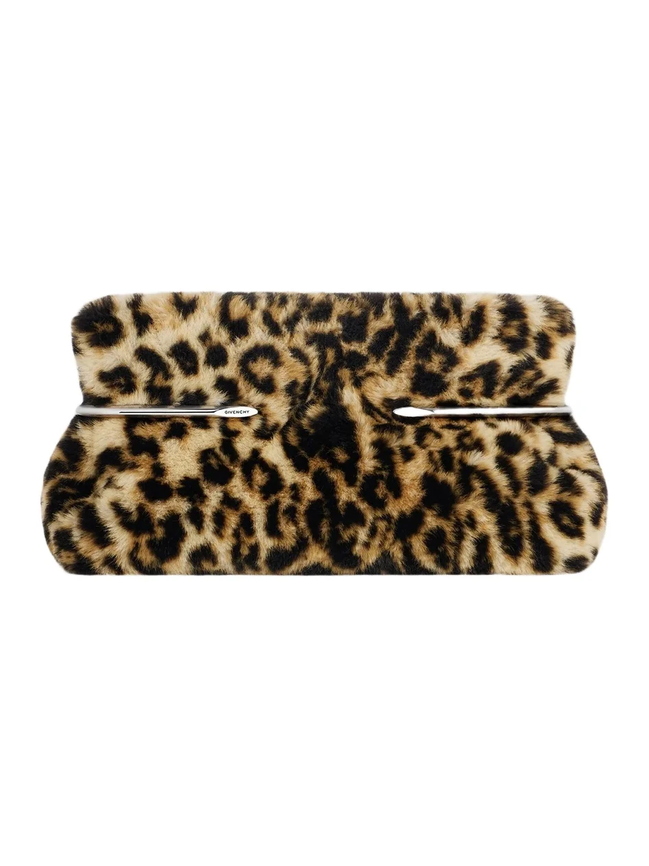 Women's Pinch Soft Clutch in Leopard Shearling-Effect - Black Beige Women's Pinch Soft Clutch in Leopard Shearling-Effect - Black Beige