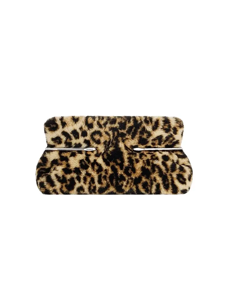 Givenchy Women's Pinch Soft Clutch in Leopard Shearling-Effect - Black Beige