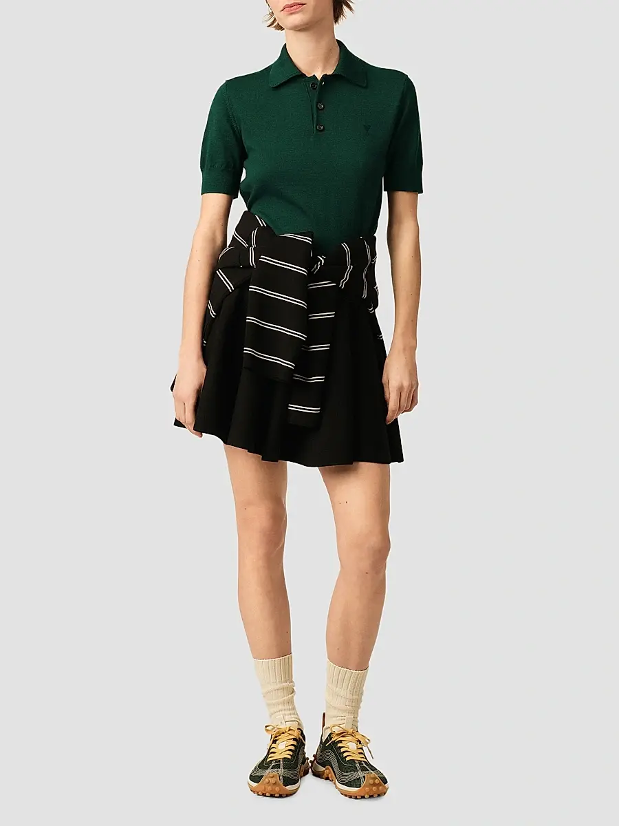 AMI PARIS Women's Ami De Coeur Wool Polo Top | Thumbnail 2 AMI PARIS Women's Ami De Coeur Wool Polo Top | Thumbnail 2