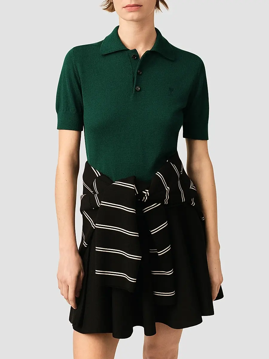 AMI PARIS Women's Ami De Coeur Wool Polo Top | Thumbnail 4 AMI PARIS Women's Ami De Coeur Wool Polo Top | Thumbnail 4