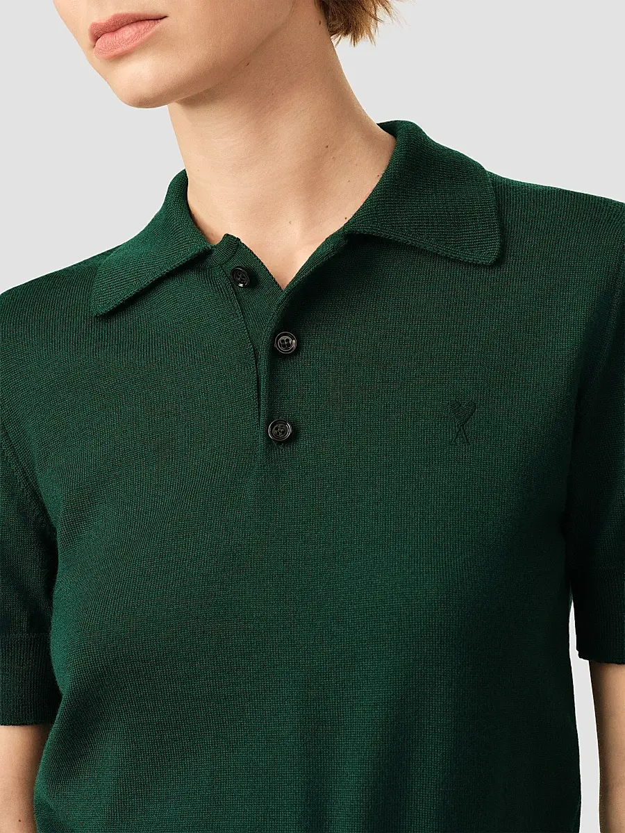 AMI PARIS Women's Ami De Coeur Wool Polo Top | Thumbnail 5 AMI PARIS Women's Ami De Coeur Wool Polo Top | Thumbnail 5