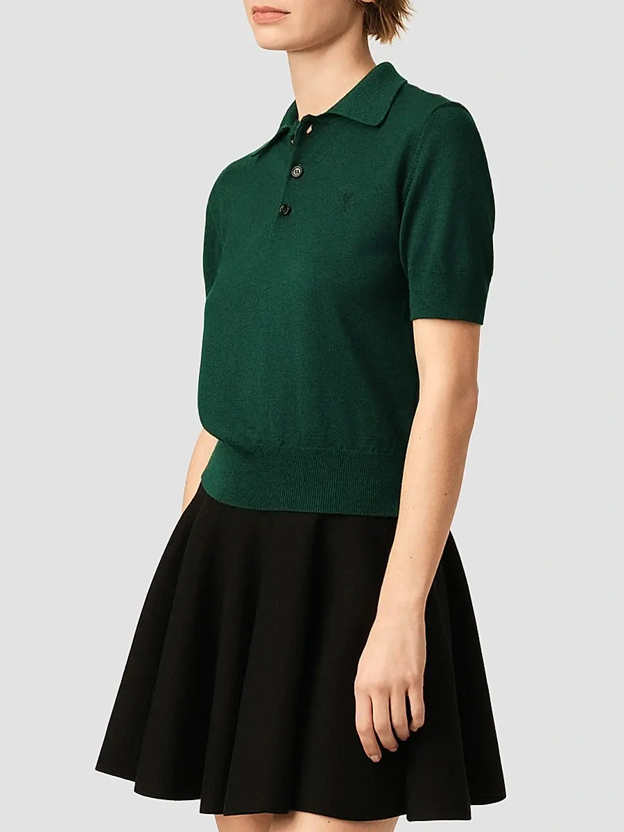 AMI PARIS Women's Ami De Coeur Wool Polo Top | Thumbnail 6 AMI PARIS Women's Ami De Coeur Wool Polo Top | Thumbnail 6