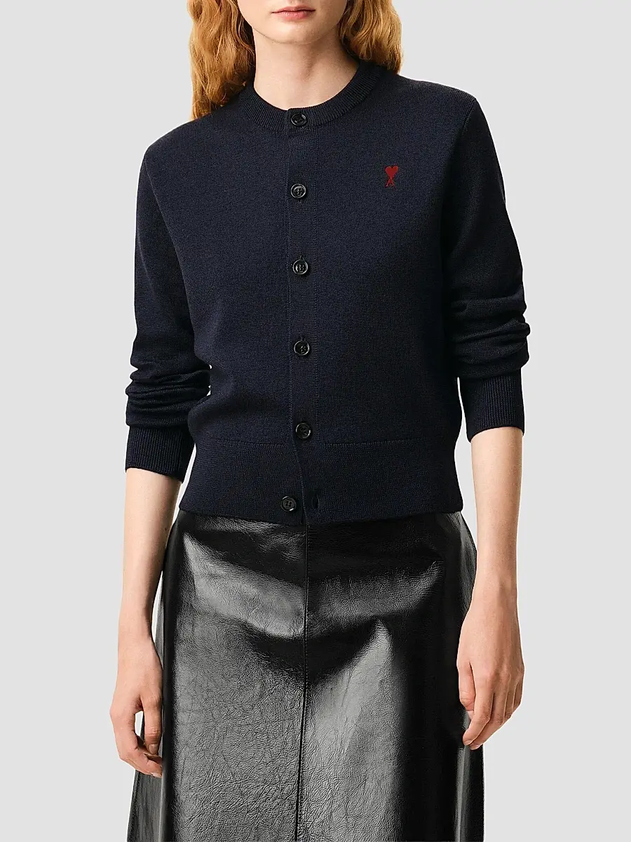 AMI PARIS Women's Ami De Coeur Embroidered Wool Crewneck Cardigan | Thumbnail 4 AMI PARIS Women's Ami De Coeur Embroidered Wool Crewneck Cardigan | Thumbnail 4