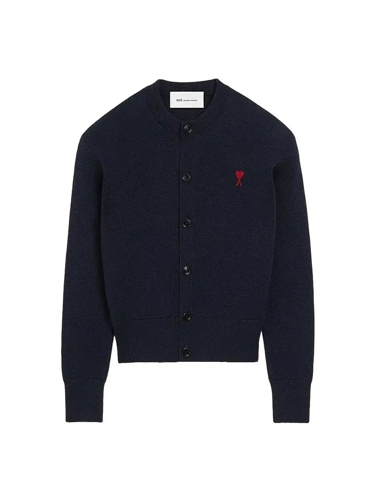 AMI PARIS Women's Ami De Coeur Embroidered Wool Crewneck Cardigan | Image 1 AMI PARIS Women's Ami De Coeur Embroidered Wool Crewneck Cardigan | Image 1