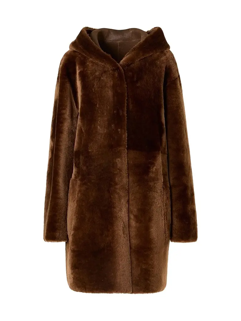 Akris punto Women's Hooded Shearling Oversized Coat