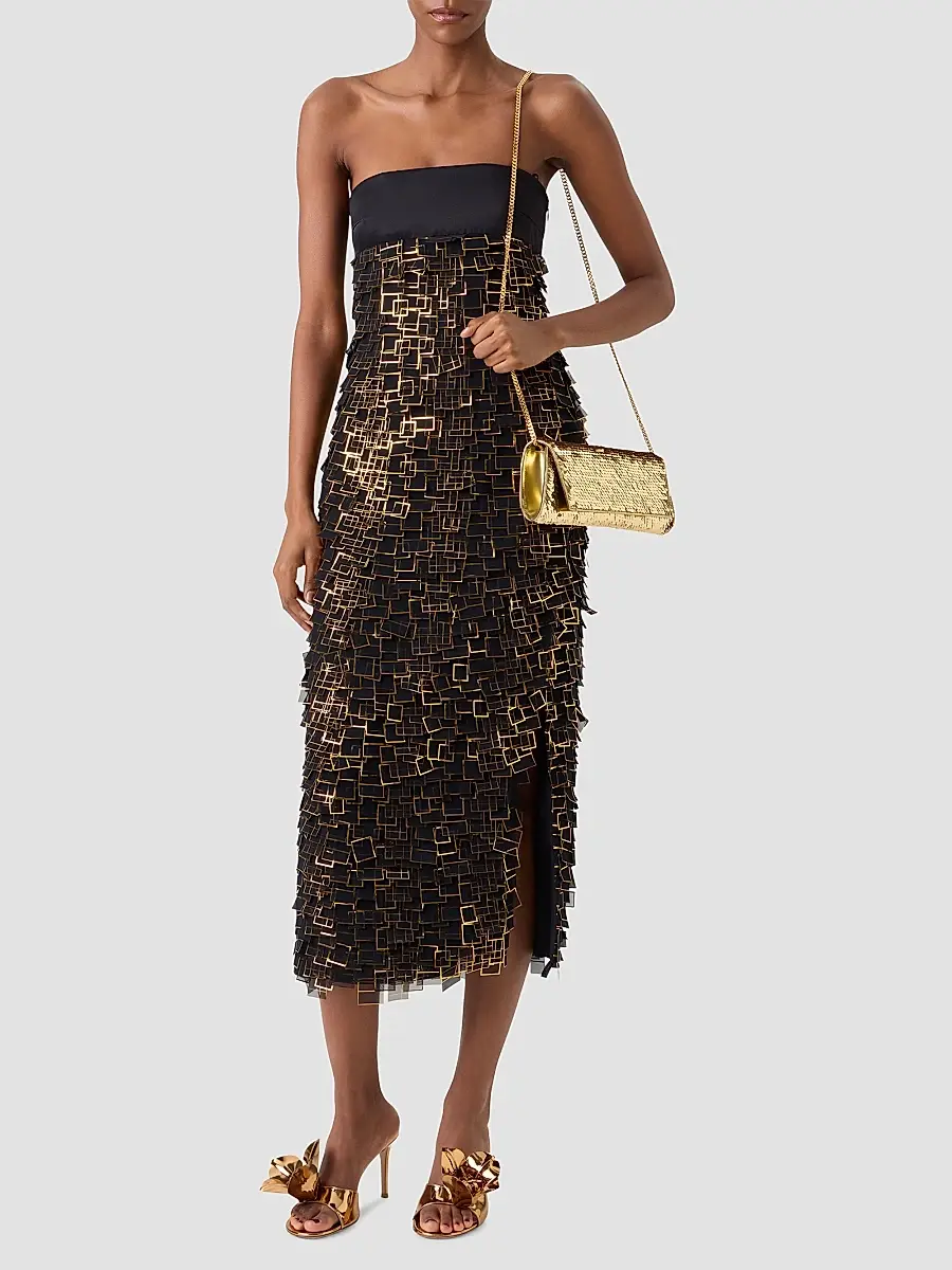 Akris Women's Metallic Organza Tile Strapless Midi Dress | Thumbnail 2 Akris Women's Metallic Organza Tile Strapless Midi Dress | Thumbnail 2