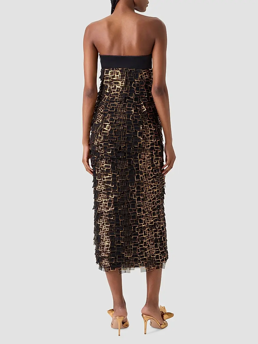 Akris Women's Metallic Organza Tile Strapless Midi Dress | Thumbnail 3 Akris Women's Metallic Organza Tile Strapless Midi Dress | Thumbnail 3