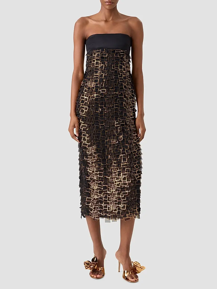 Akris Women's Metallic Organza Tile Strapless Midi Dress | Thumbnail 4 Akris Women's Metallic Organza Tile Strapless Midi Dress | Thumbnail 4