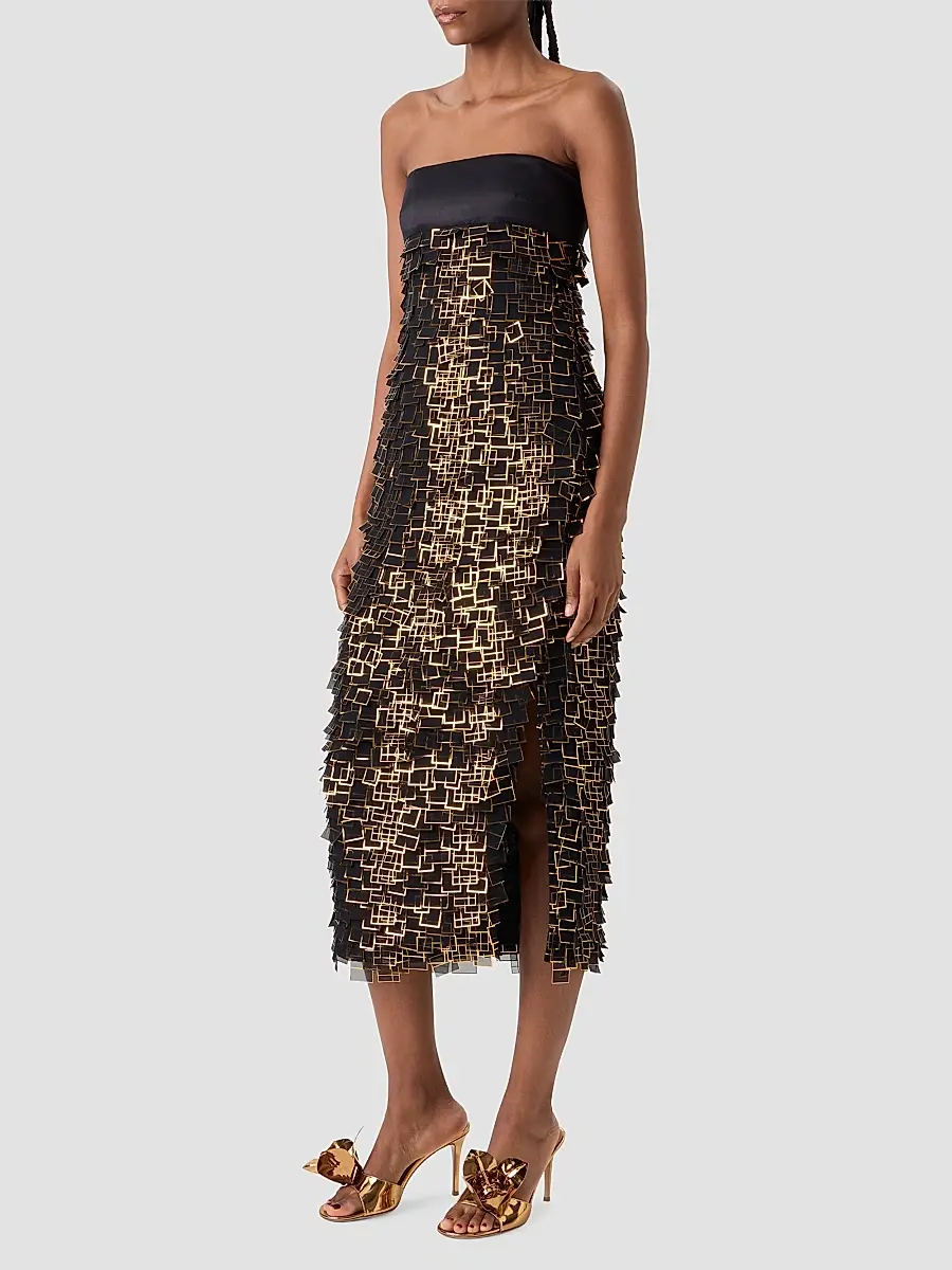 Akris Women's Metallic Organza Tile Strapless Midi Dress | Thumbnail 6 Akris Women's Metallic Organza Tile Strapless Midi Dress | Thumbnail 6