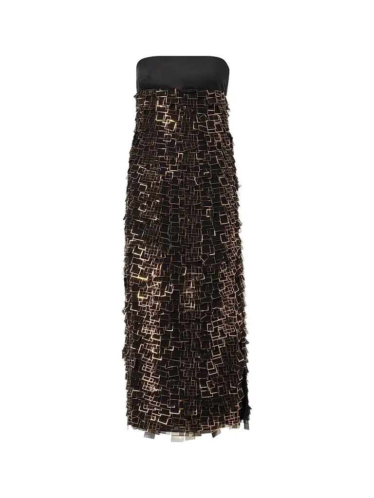 Akris Women's Metallic Organza Tile Strapless Midi Dress