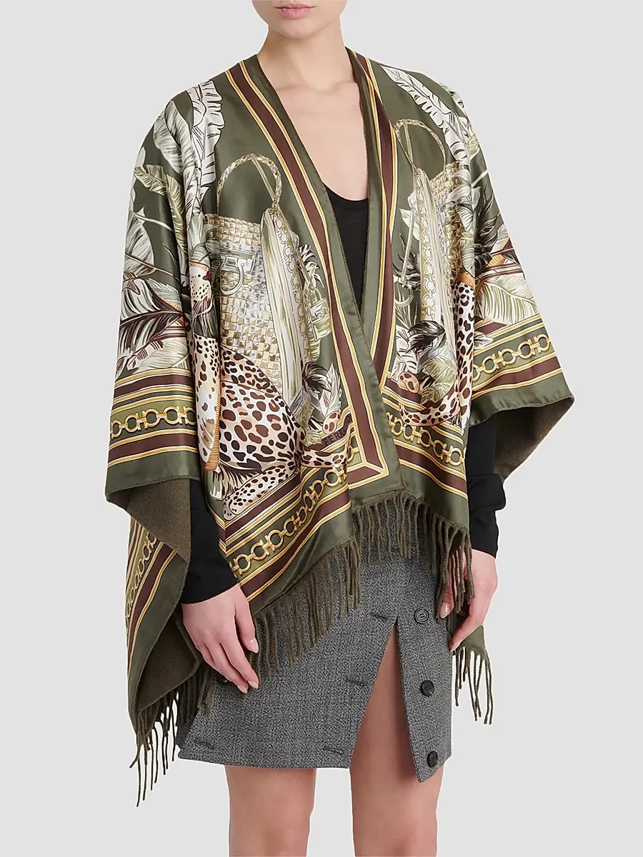 Ferragamo Women's Leopard Print Cashmere-Wool Reversible Cape | Thumbnail 2 Ferragamo Women's Leopard Print Cashmere-Wool Reversible Cape | Thumbnail 2