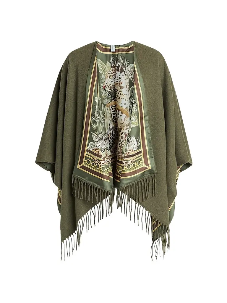 Ferragamo Women's Leopard Print Cashmere-Wool Reversible Cape | Image 1 Ferragamo Women's Leopard Print Cashmere-Wool Reversible Cape | Image 1