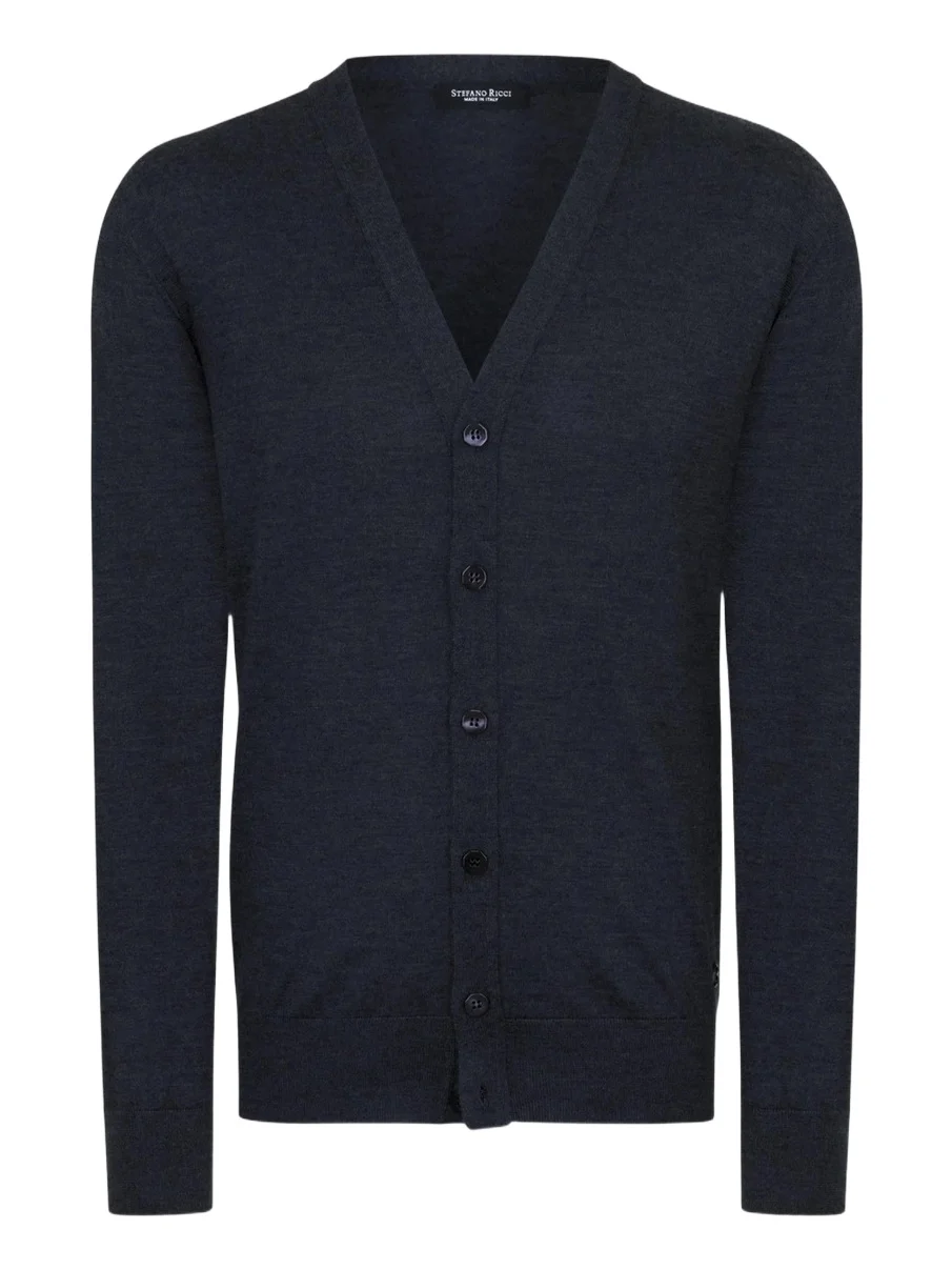 Men's Cardigan Sweater with V Collar - Dark Blue Men's Cardigan Sweater with V Collar - Dark Blue