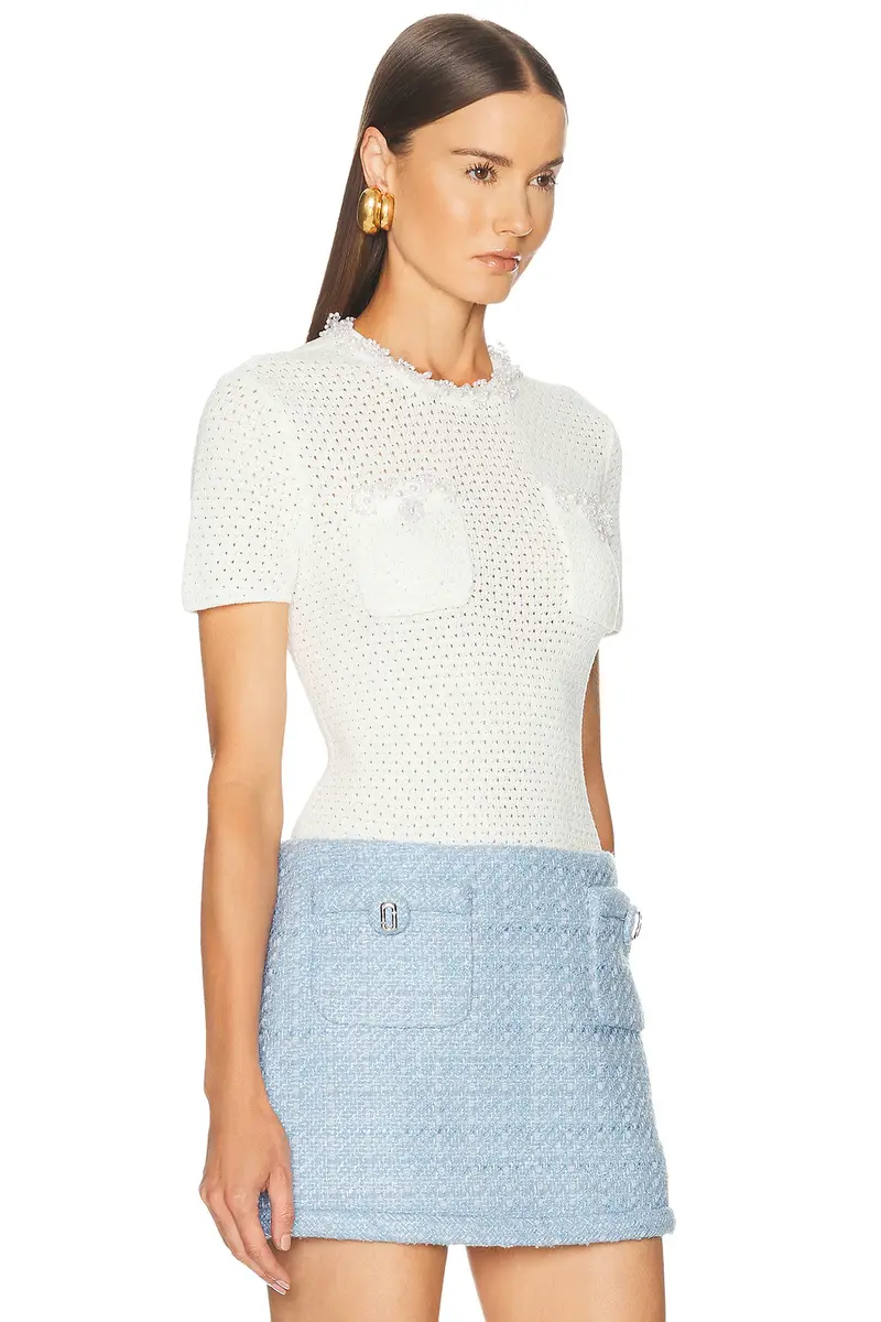 Self-Portrait Pearl Trim Top | Thumbnail 2