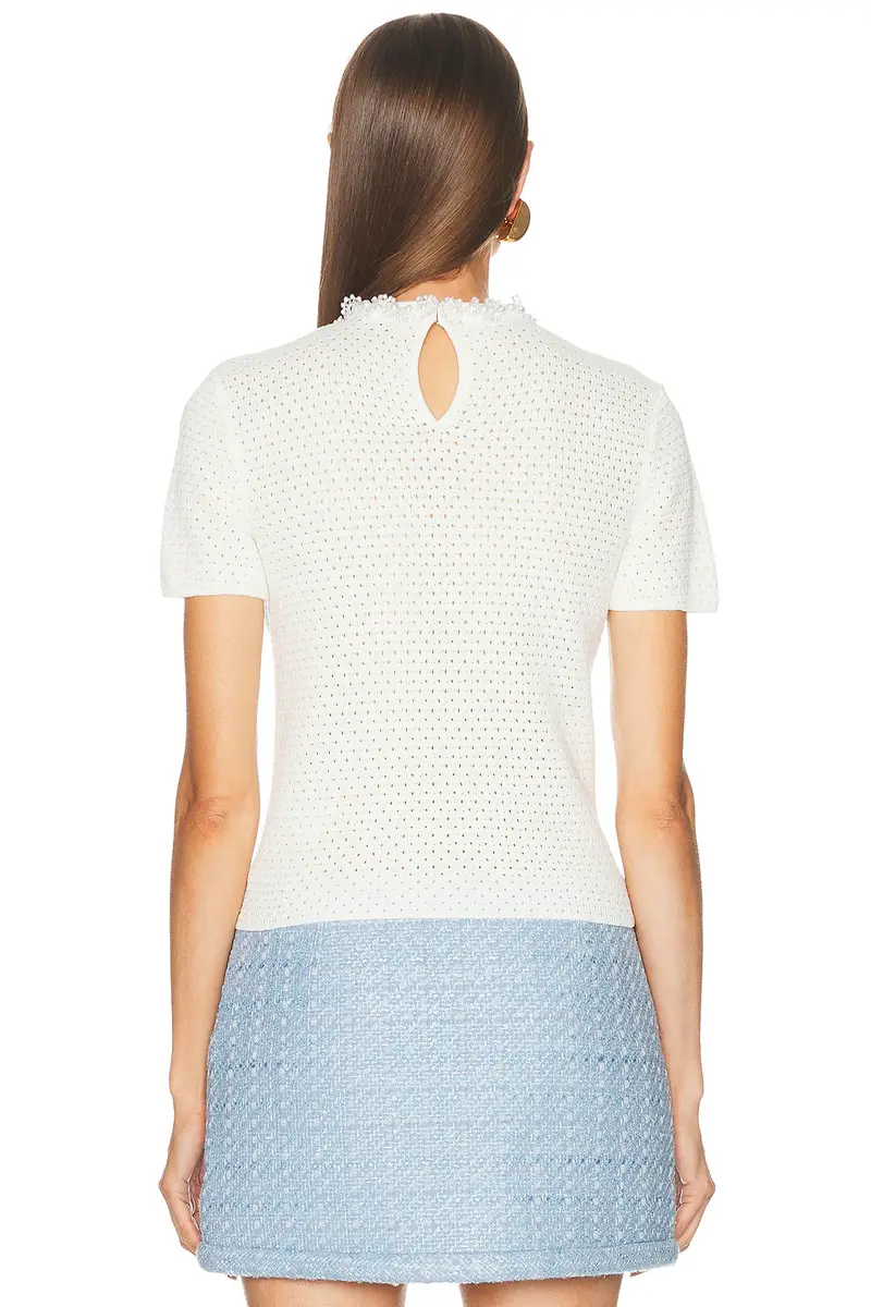 Self-Portrait Pearl Trim Top | Thumbnail 3