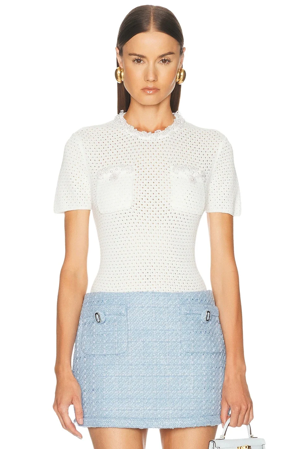 Self-Portrait Pearl Trim Top