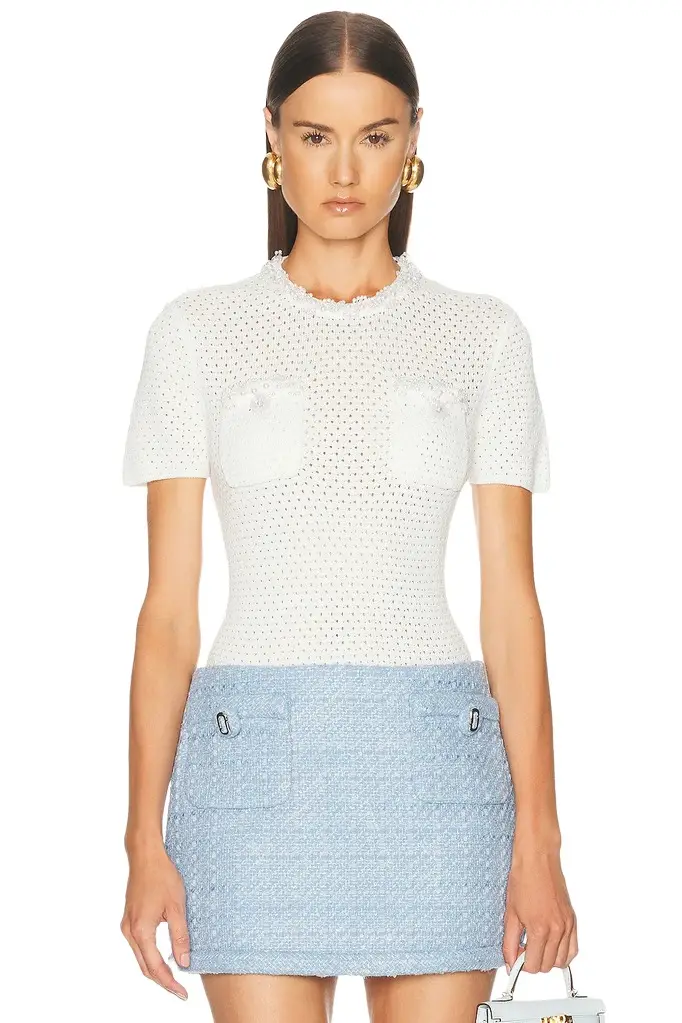 Self-Portrait Pearl Trim Top | Image 1 Self-Portrait Pearl Trim Top | Image 1