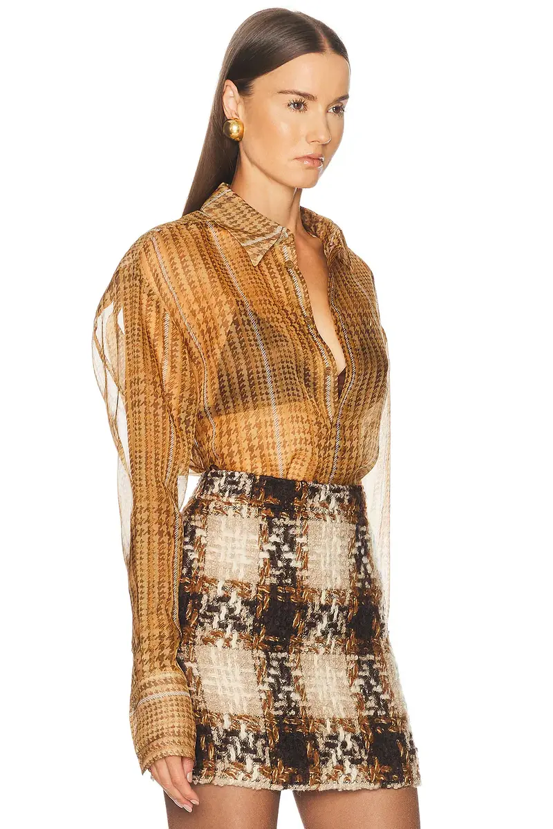 Mugler Plaid Silk Button Down Shirt | Thumbnail 2 Mugler Plaid Silk Button Down Shirt | Thumbnail 2