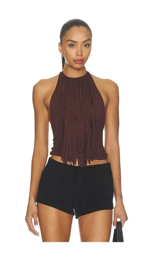 MORE TO COME Leigh Fringe Halter Top