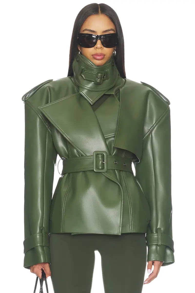 Faux Leather Belted Trench Faux Leather Belted Trench