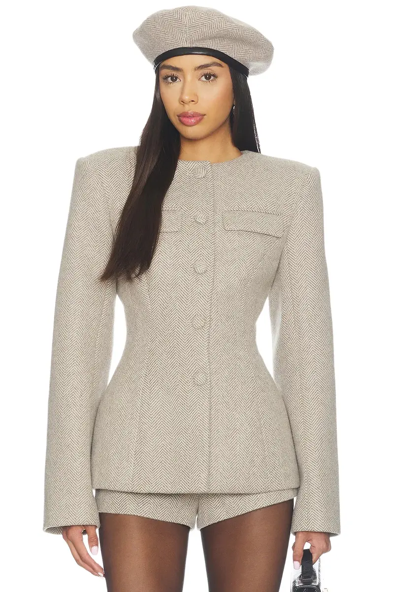 Naked Wardrobe Chevron Suited Button Up Blazer