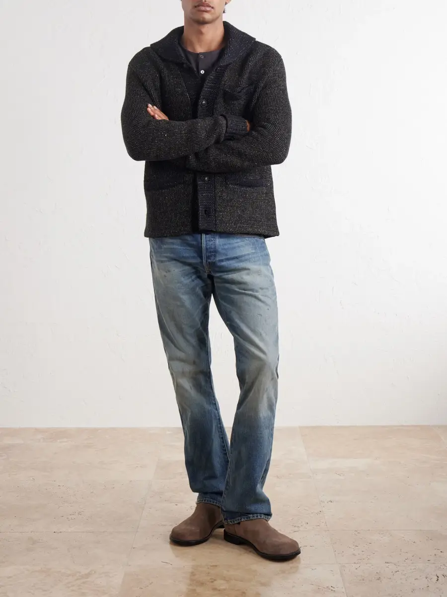 RRL Shawl-Collar Mélange Wool, Cotton and Silk-Blend Cardigan - Men | Thumbnail 2