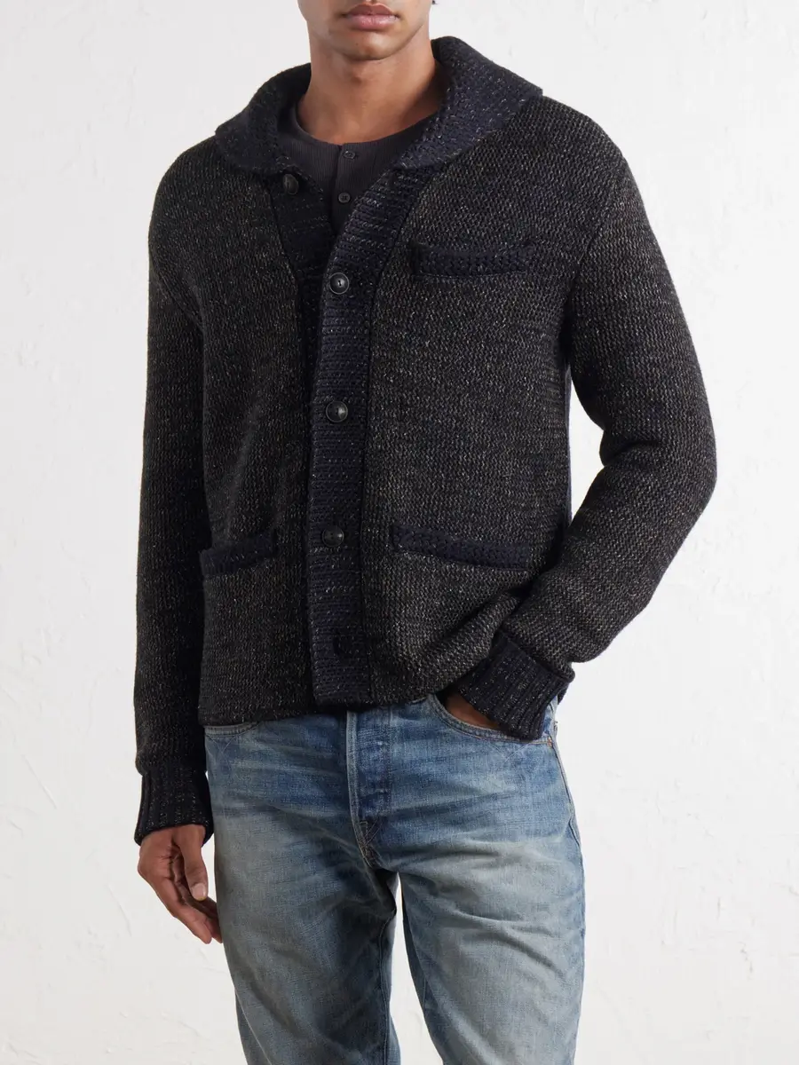 RRL Shawl-Collar Mélange Wool, Cotton and Silk-Blend Cardigan - Men | Thumbnail 3