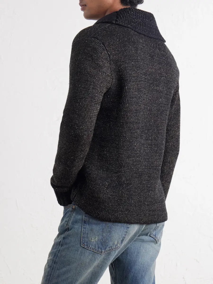 RRL Shawl-Collar Mélange Wool, Cotton and Silk-Blend Cardigan - Men | Thumbnail 4